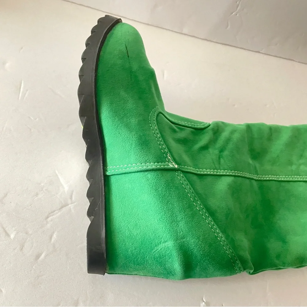 Over the Knee Edgy Flat Wedge Embellishment Boho Y2K Suede Green Boots Size 4